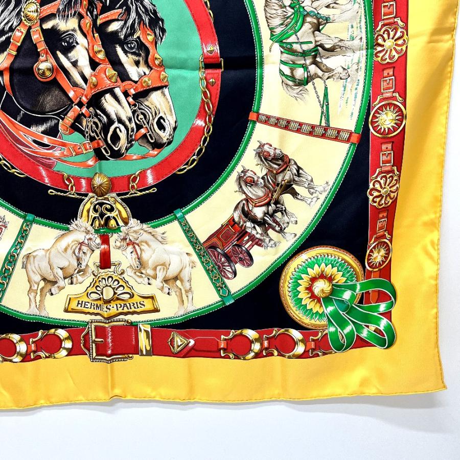 HERMES エルメス CHEVAUX DE TRAIT 輓馬 カレ90 カレ 90 スカーフ オレンジ レディース【中古】 | HERMES | 05