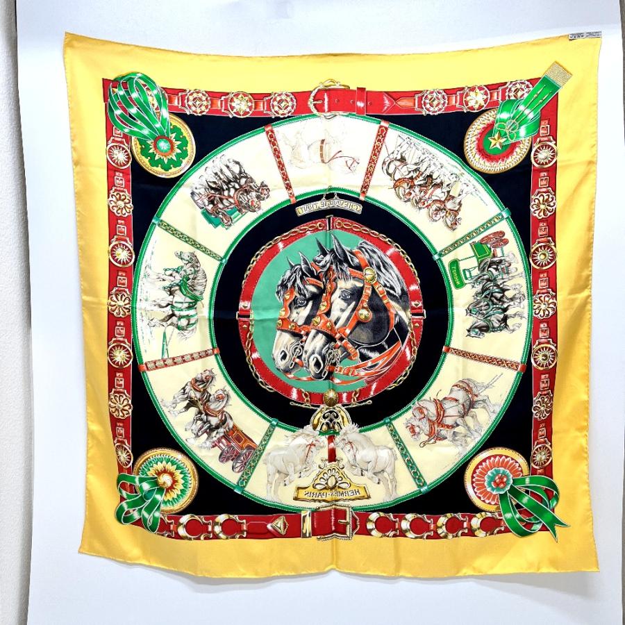 HERMES エルメス CHEVAUX DE TRAIT 輓馬 カレ90 カレ 90 スカーフ オレンジ レディース【中古】 | HERMES | 07