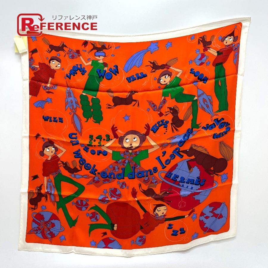 未使用 HERMES エルメス Un Week-End dans l'Espace 気ままな週末 カレ70 カレ70 スカーフ オレンジ レディース【中古】 | HERMES