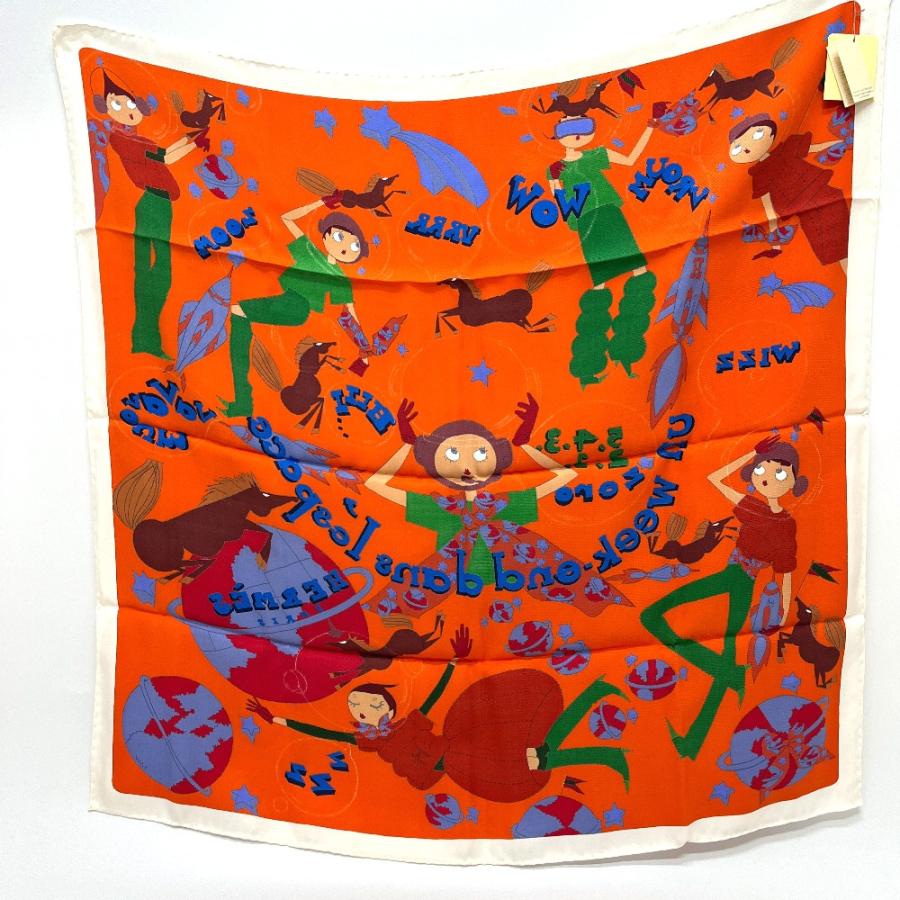 未使用 HERMES エルメス Un Week-End dans l'Espace 気ままな週末 カレ70 カレ70 スカーフ オレンジ レディース【中古】 | HERMES | 01