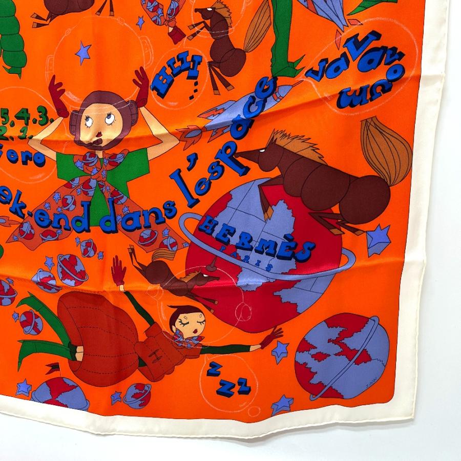 未使用 HERMES エルメス Un Week-End dans l'Espace 気ままな週末 カレ70 カレ70 スカーフ オレンジ レディース【中古】 | HERMES | 03