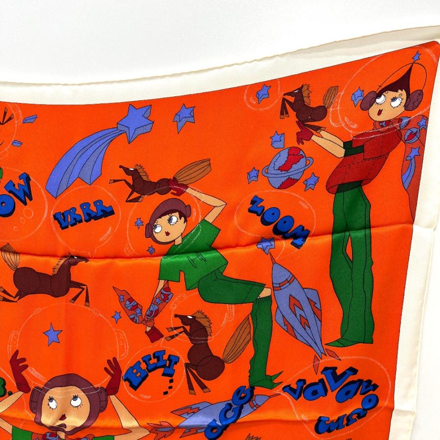 未使用 HERMES エルメス Un Week-End dans l'Espace 気ままな週末 カレ70 カレ70 スカーフ オレンジ レディース【中古】 | HERMES | 04
