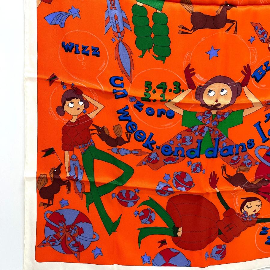 未使用 HERMES エルメス Un Week-End dans l'Espace 気ままな週末 カレ70 カレ70 スカーフ オレンジ レディース【中古】 | HERMES | 05