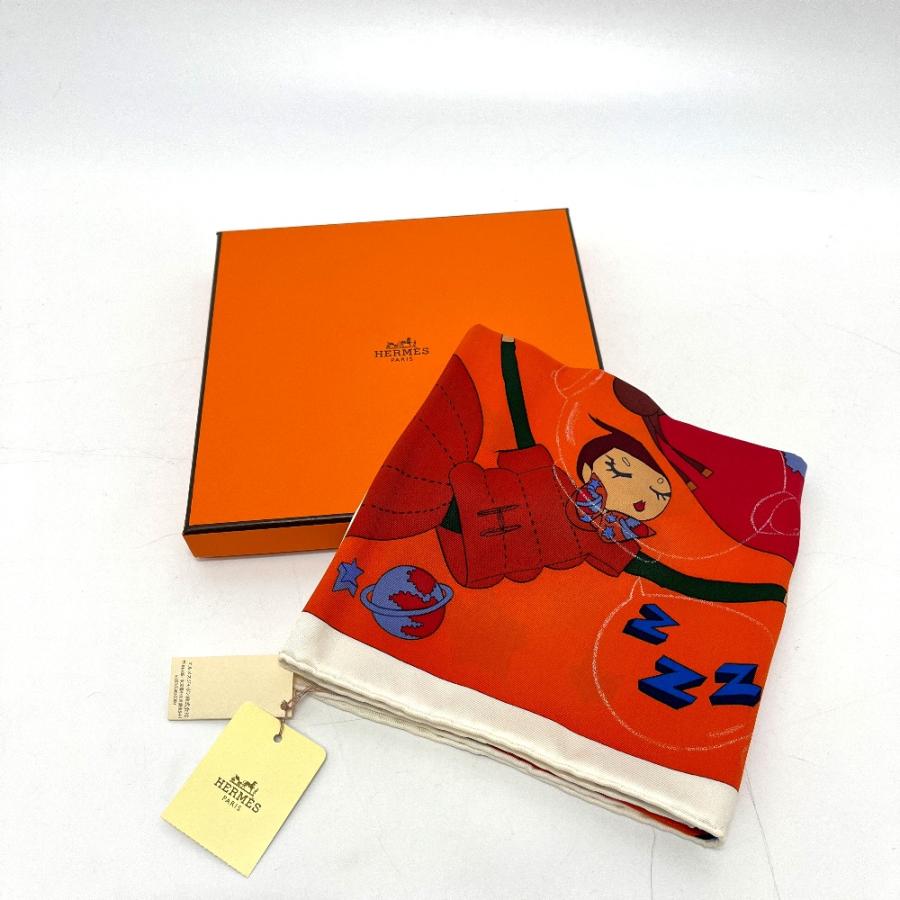 未使用 HERMES エルメス Un Week-End dans l'Espace 気ままな週末 カレ70 カレ70 スカーフ オレンジ レディース【中古】 | HERMES | 07