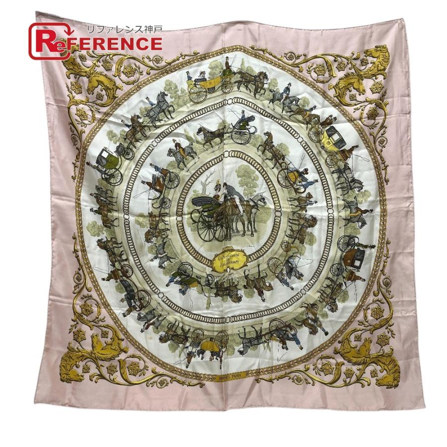 HERMES エルメス カレ90 ロンシャンへの散歩道 カレ  スカーフ ピンク レディース【中古】 | HERMES
