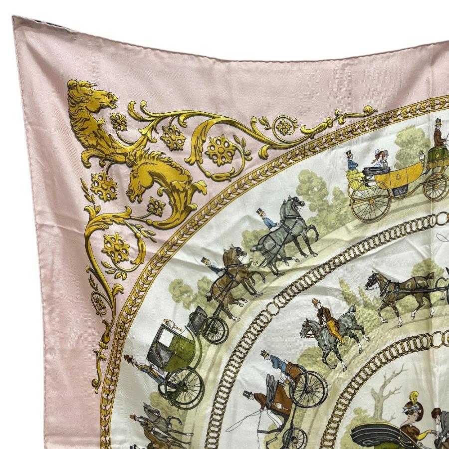HERMES エルメス カレ90 ロンシャンへの散歩道 カレ  スカーフ ピンク レディース【中古】 | HERMES | 02