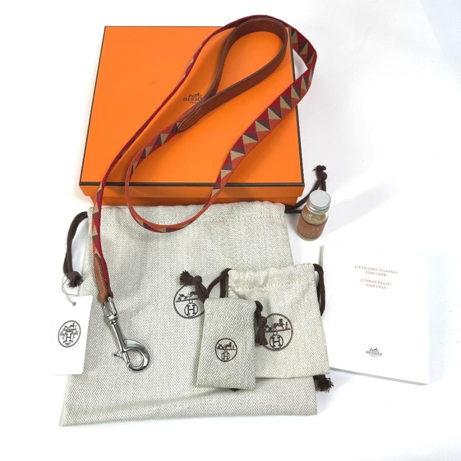 HERMES エルメス 犬用リード メドール スリム リード キャンバス/レザー B刻 ダーク・アイリッシュ レッド レディース【中古】美品｜reference｜08