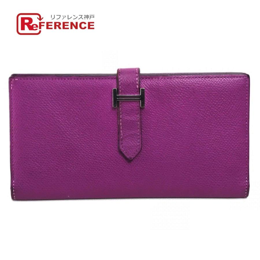 HREMES エルメス マチ付き長財布 ベアンスフレ □J刻 長財布 エプソン パープル シルバー金具 レディース | HERMES