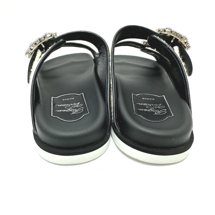 38 ROGER VIVIER ストラップ サンダル 黒　ビジュー　25 未使用 ROGER VIVIER ロジェヴィヴィエ スライディー ヴィヴ ストラス