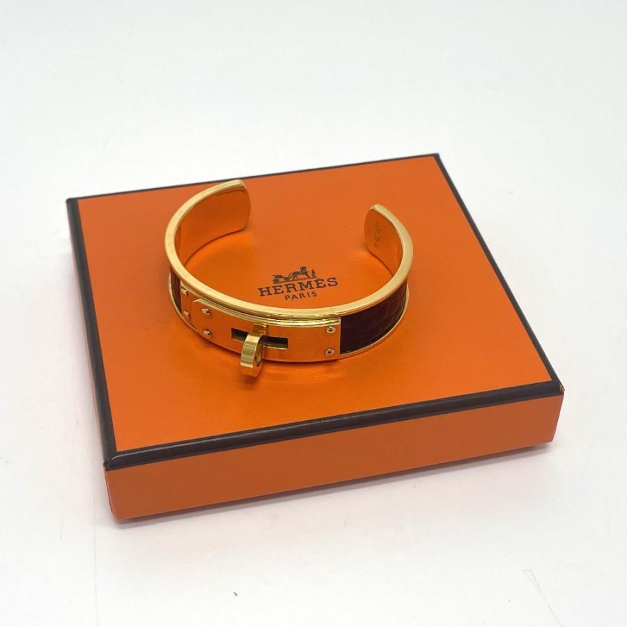 HERMES エルメス ケリーチャーム メタル バングル 赤茶レディース