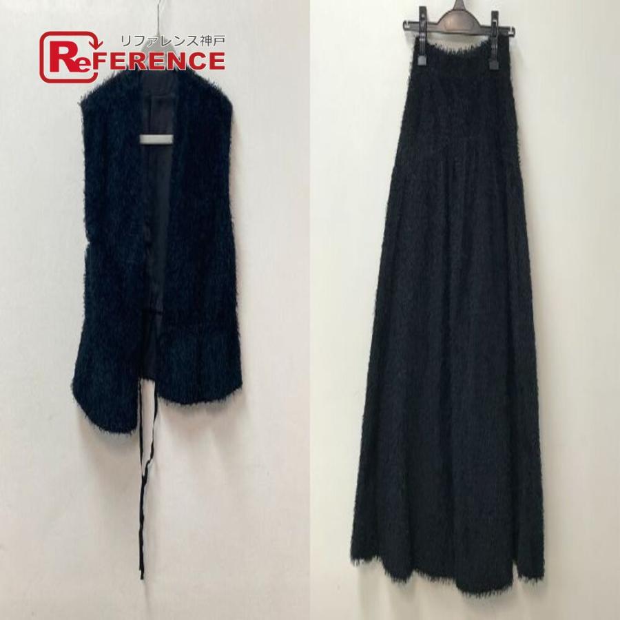 COEL コエル 181403043 ジャガード シャギー リボン ファー ベスト スカート アパレル セットアップ ブラック レディース【中古】 | 