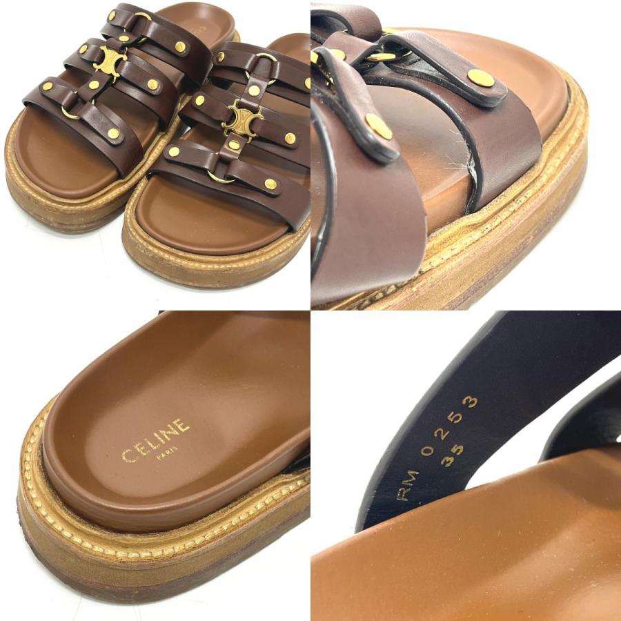 CELINE セリーヌ スライドティッピ 靴 フラット ミュール スタッズ サンダル ブラウン レディース【中古】 | CELINE | 07