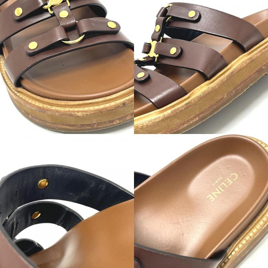 CELINE セリーヌ スライドティッピ 靴 フラット ミュール スタッズ サンダル ブラウン レディース【中古】 | CELINE | 08