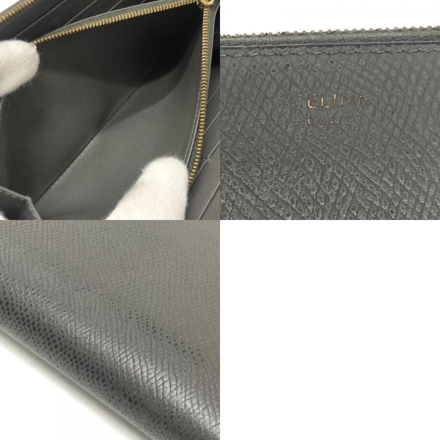 CELINE セリーヌ 長財布 ラウンドファスナー ロゴレザー グレー CELINE（セリーヌ） ロゴ ラウンドファスナー ラウンドジップ ロング
