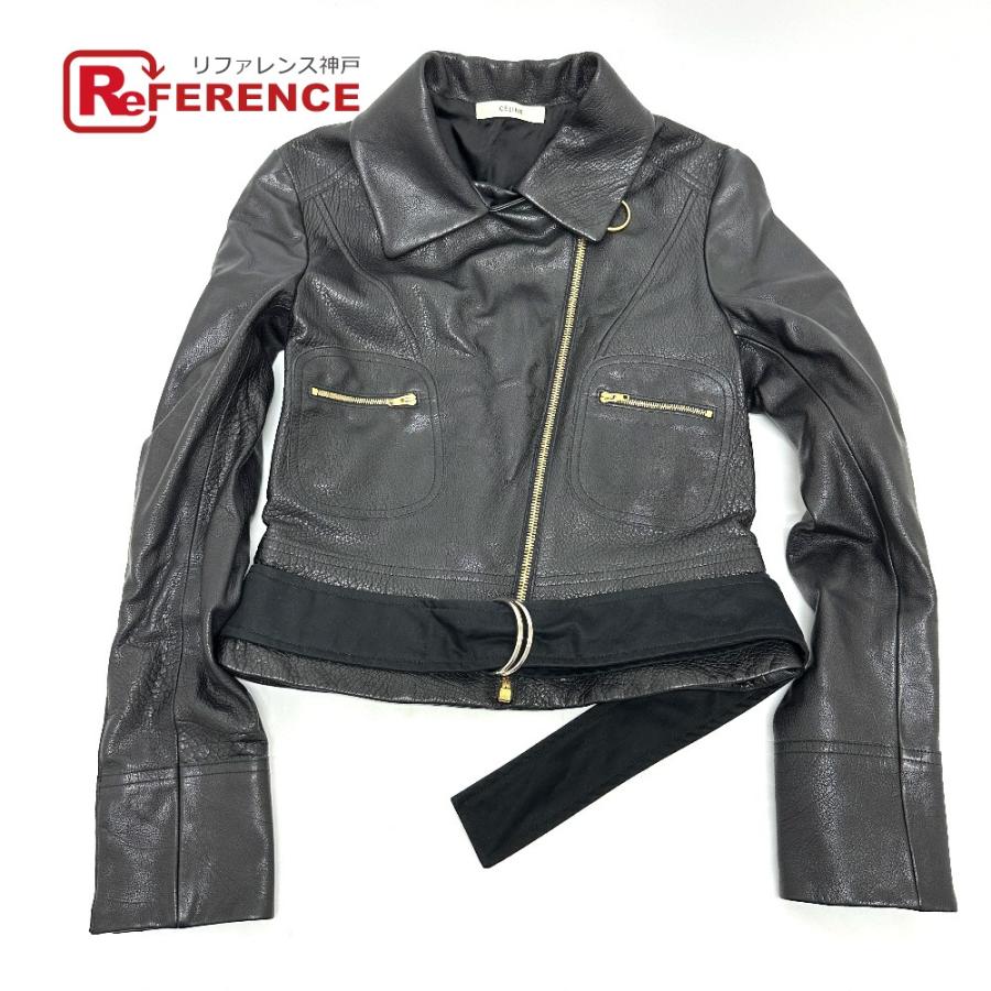 美品 CELINE セリーヌ ジャケット 革ジャン レザージャケット レザー/コットン レディース ブラック ブラック | CELINE