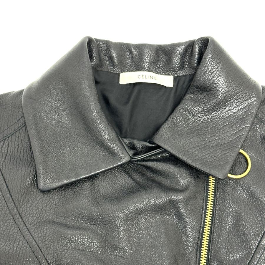 美品 CELINE セリーヌ ジャケット 革ジャン レザージャケット レザー/コットン レディース ブラック ブラック | CELINE | 02