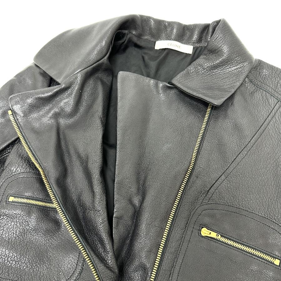 美品 CELINE セリーヌ ジャケット 革ジャン レザージャケット レザー/コットン レディース ブラック ブラック | CELINE | 04