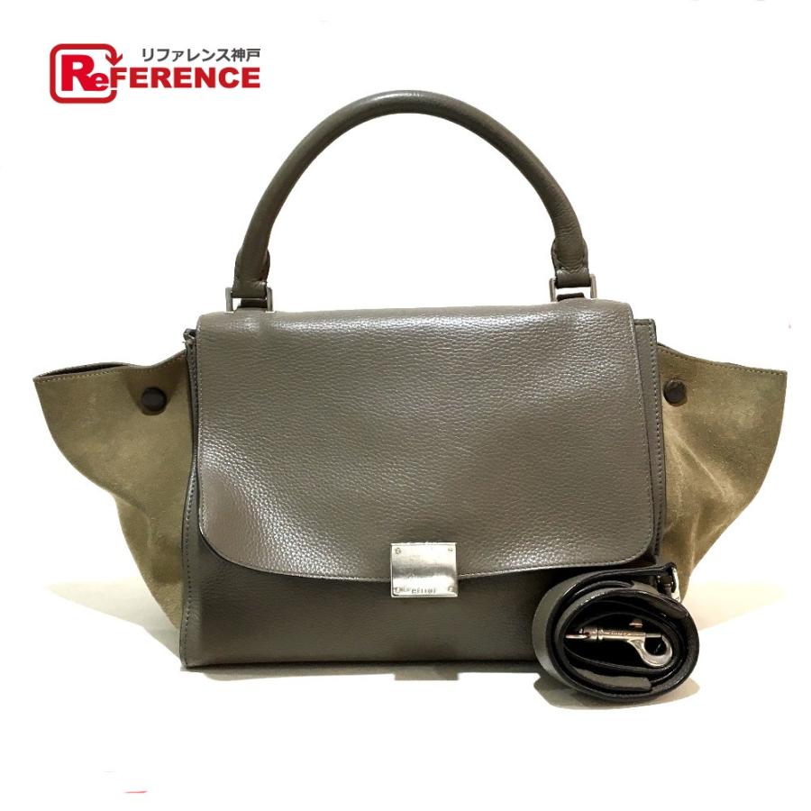 CELINE セリーヌ トラペーズ ２way ショルダーバッグ ハンドバッグ スエード×レザー レディース チャコールグレー  :23589-14241-11:リファレンス コレクション - 通販 - Yahoo!ショッピング
