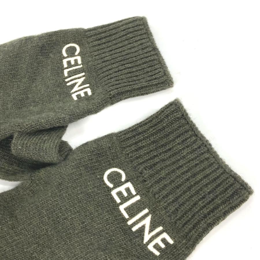 セリーヌ CELINE ロゴ エンブロイダリー 2AC55588S 手袋 グローブ ウール カーキ 美品 CELINE（セリーヌ） 美品 2AC55588S ロゴ エンブロイダリー 手袋