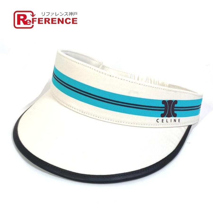CELINE セリーヌ ロゴ ライン 帽子 バイザー サンバイザー コットン ホワイト×ブルー レディース【中古】  :23666-21772-11:リファレンス コレクション - 通販 - Yahoo!ショッピング
