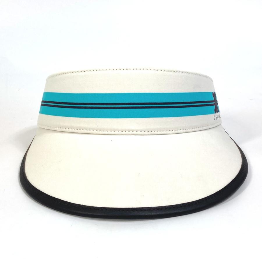 CELINE セリーヌ ロゴ ライン 帽子 バイザー サンバイザー コットン