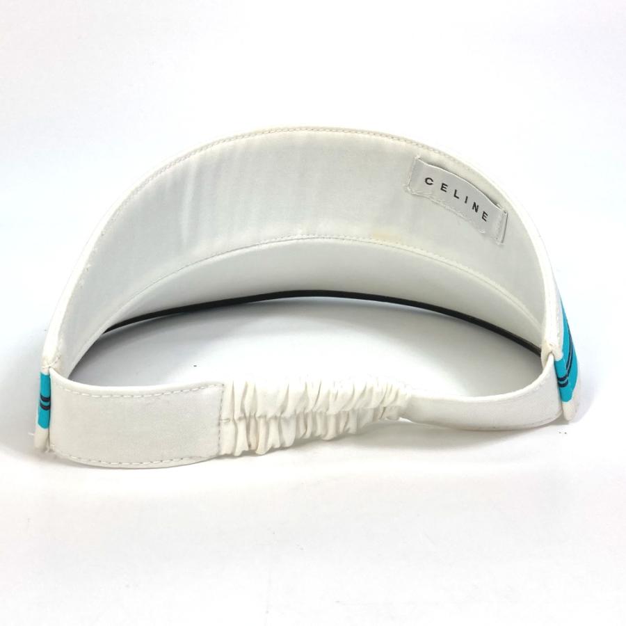 CELINE セリーヌ ロゴ ライン 帽子 バイザー サンバイザー コットン ホワイト×ブルー レディース【中古】 | CELINE | 02
