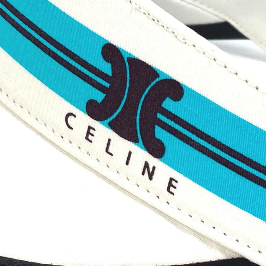 CELINE セリーヌ ロゴ ライン 帽子 バイザー サンバイザー コットン ホワイト×ブルー レディース【中古】 | CELINE | 05