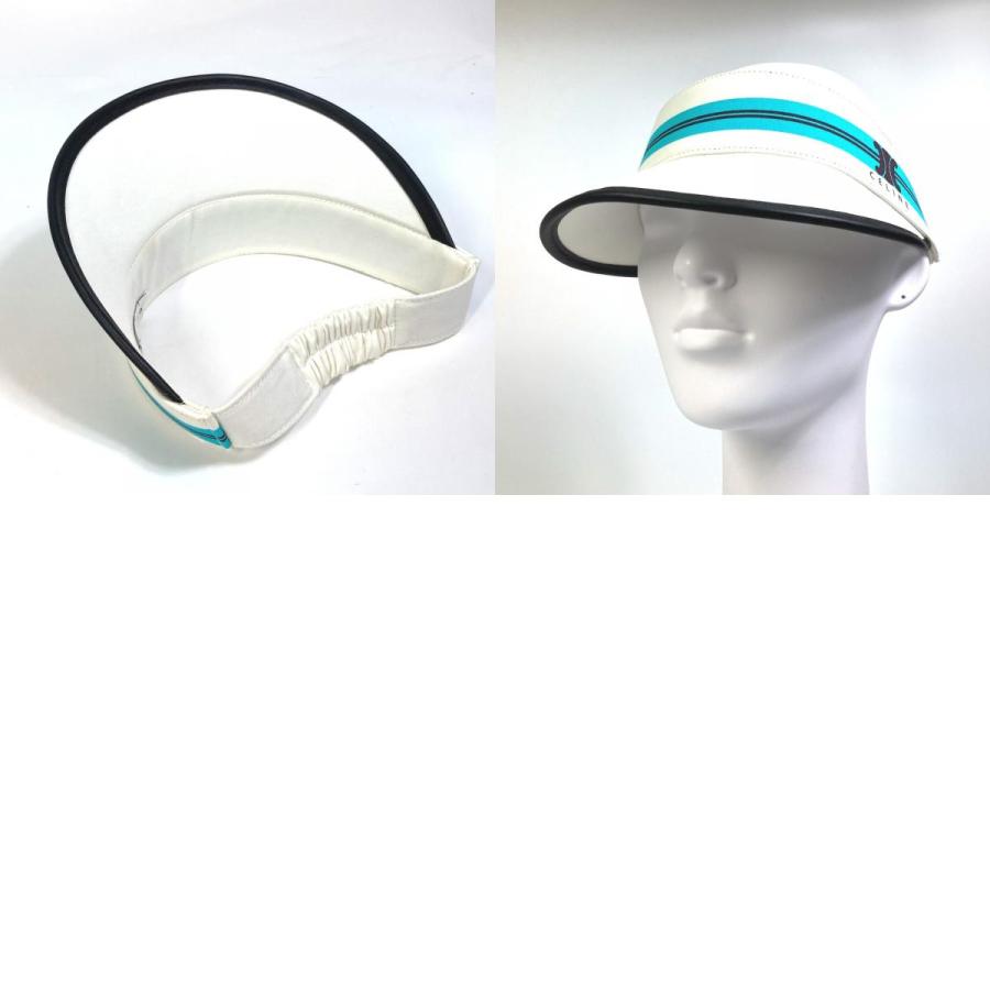 CELINE セリーヌ ロゴ ライン 帽子 バイザー サンバイザー コットン