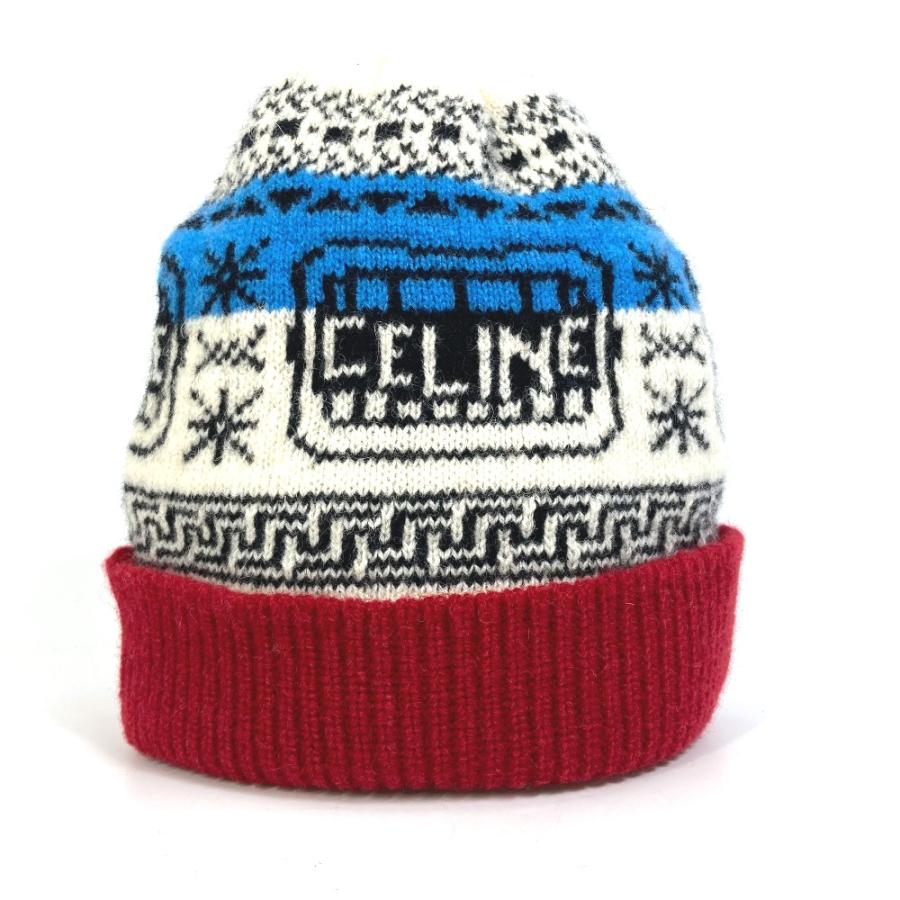 CELINE セリーヌ 2A07L715M 21SS ジャガード THE DANCING KID ビーニー ニットキャップ 帽子 ニット帽 ウール レッド メンズ【中古】美品 | CELINE | 01