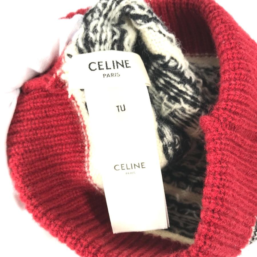 CELINE セリーヌ THE DANCING KID ビーニー 帽子 ニット帽 ニットキャップ ロゴ ニット帽 レッド レディース【中古】 | CELINE | 05