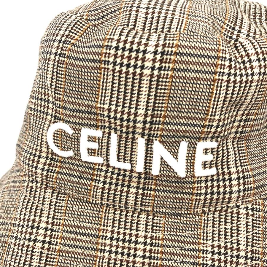 CELINE セリーヌ ロゴ チェック ハット帽 帽子 バケットハット ボブハット ハット ブラウン レディース【中古】 | CELINE | 04