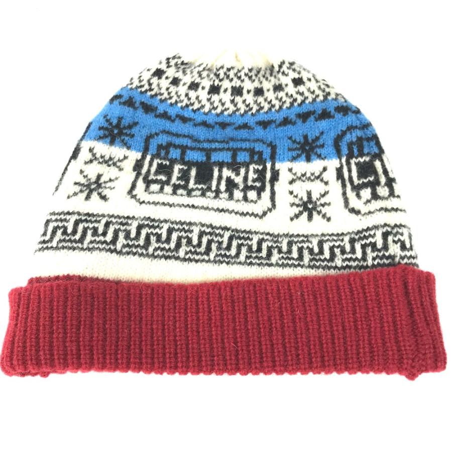 美品 CELINE セリーヌ 2A07L715M THE DANCING KID ダンシングキッド ビーニー 帽子 ニット帽 ニットキャップ ロゴ ニット帽 レッド レディース【中古】 | CELINE | 01