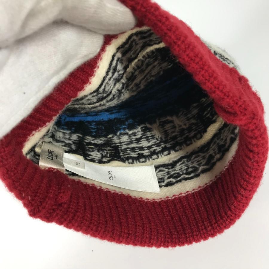 美品 CELINE セリーヌ 2A07L715M THE DANCING KID ダンシングキッド ビーニー 帽子 ニット帽 ニットキャップ ロゴ ニット帽 レッド レディース【中古】 | CELINE | 04