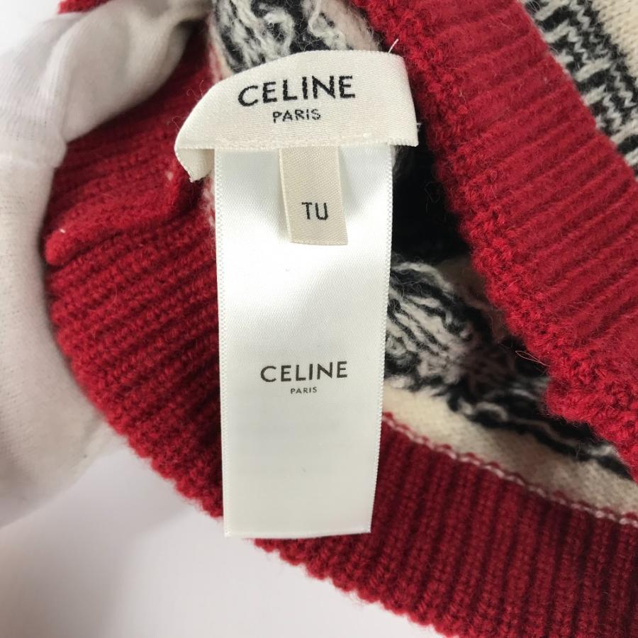 美品 CELINE セリーヌ 2A07L715M THE DANCING KID ダンシングキッド ビーニー 帽子 ニット帽 ニットキャップ ロゴ ニット帽 レッド レディース【中古】 | CELINE | 05