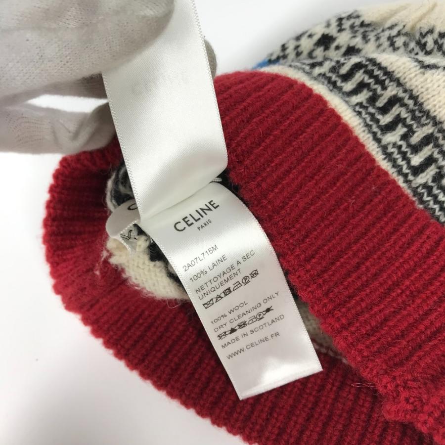 美品 CELINE セリーヌ 2A07L715M THE DANCING KID ダンシングキッド ビーニー 帽子 ニット帽 ニットキャップ ロゴ ニット帽 レッド レディース【中古】 | CELINE | 06