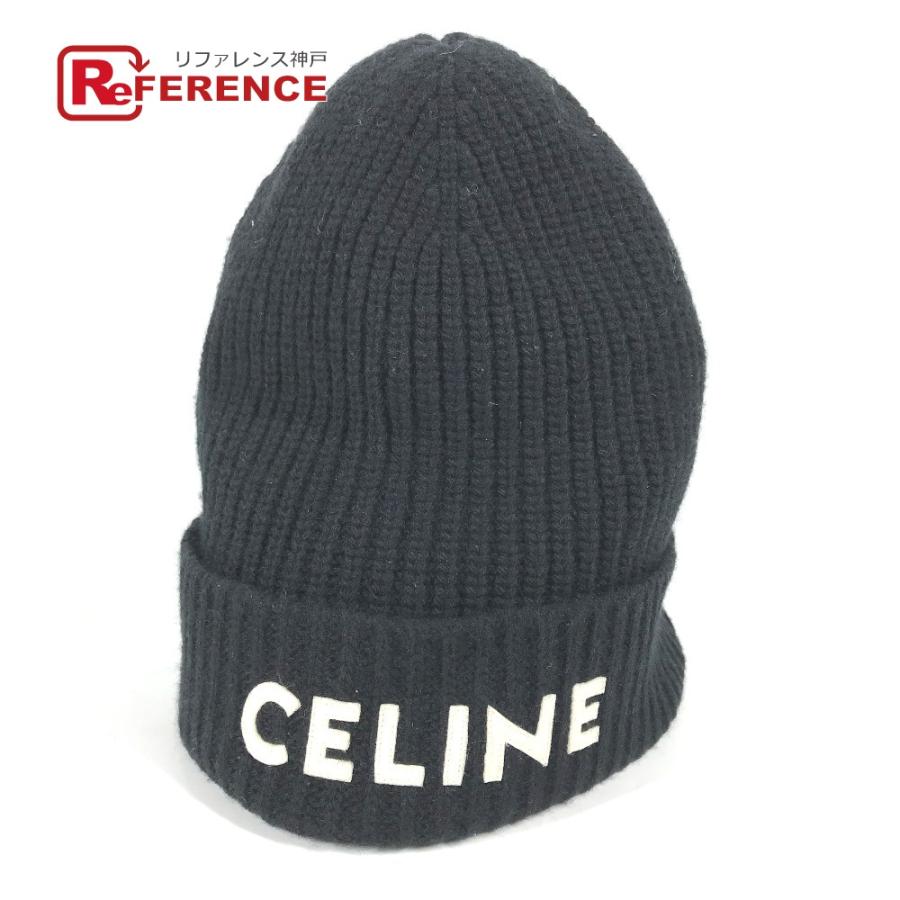 CELINE セリーヌ 2A25R535Ｑ ロゴ ビーニー 帽子 ニット帽 ニットキャップ バイカラー ニット帽 ブラック ユニセックス【中古】 | CELINE