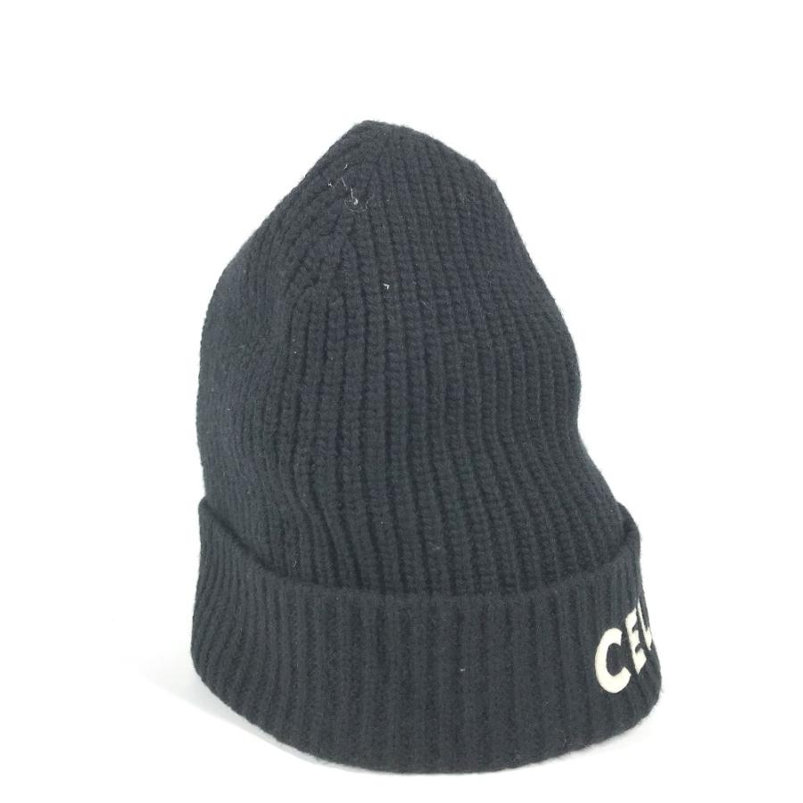 CELINE セリーヌ 2A25R535Ｑ ロゴ ビーニー 帽子 ニット帽 ニットキャップ バイカラー ニット帽 ブラック ユニセックス【中古】 | CELINE | 03