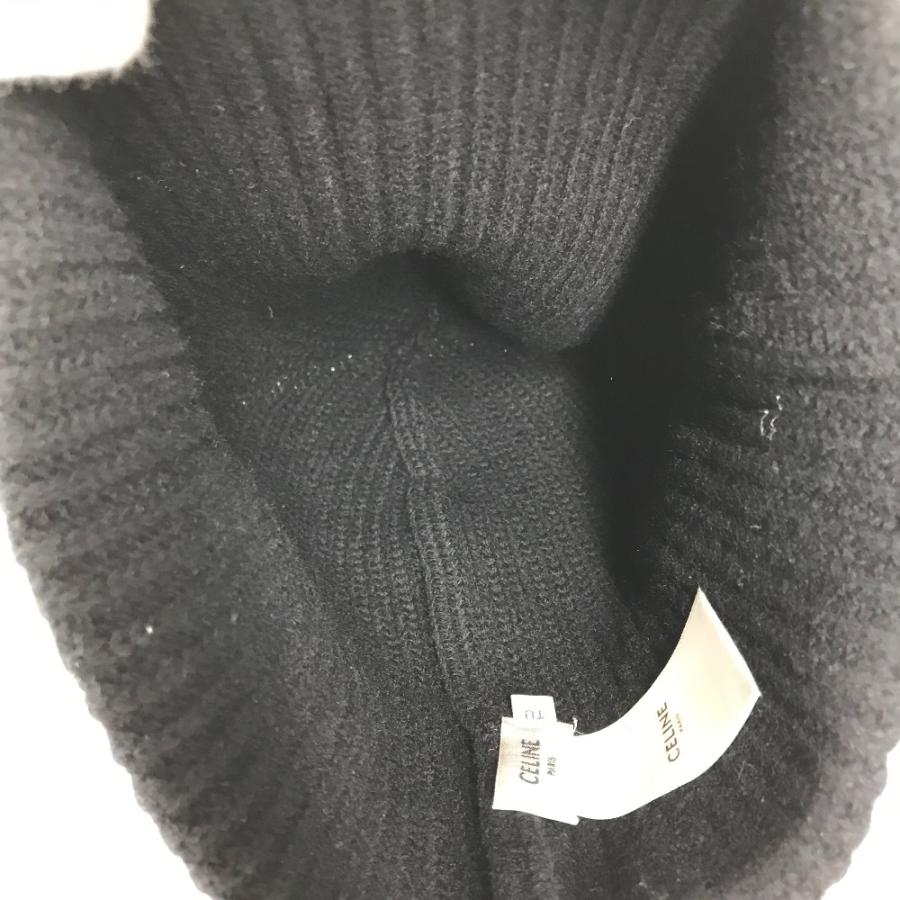 CELINE セリーヌ 2A25R535Ｑ ロゴ ビーニー 帽子 ニット帽 ニットキャップ バイカラー ニット帽 ブラック ユニセックス【中古】 | CELINE | 07