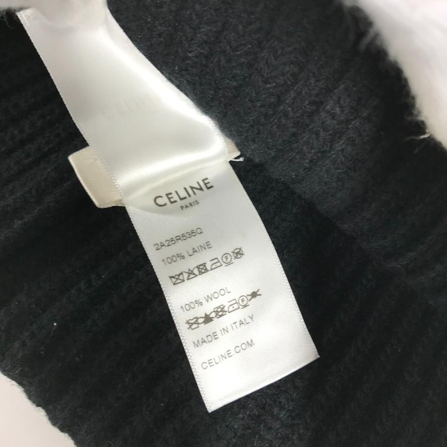 CELINE セリーヌ 2A25R535Ｑ ロゴ ビーニー 帽子 ニット帽 ニットキャップ バイカラー ニット帽 ブラック ユニセックス【中古】 | CELINE | 08