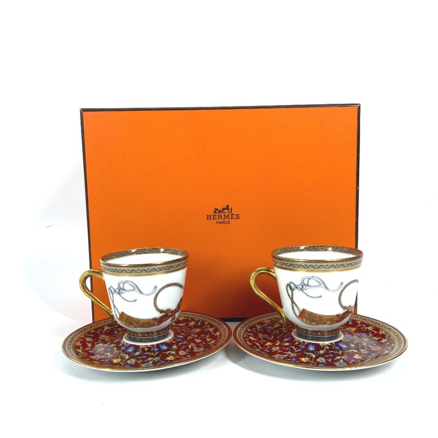 未使用 HERMES エルメス シュバルドリアン コーヒーカップ＆ソーサー  2客 ペア インテリア セット 食器 マグカップ マルチカラー【中古】 | HERMES | 02