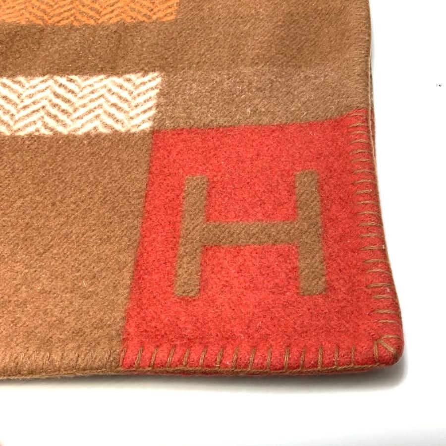 HERMES エルメス Hロゴ アヴァロン 毛布 ひざ掛け インテリア ブランケット カシミヤ ブラウン ユニセックス【中古】 | HERMES | 02