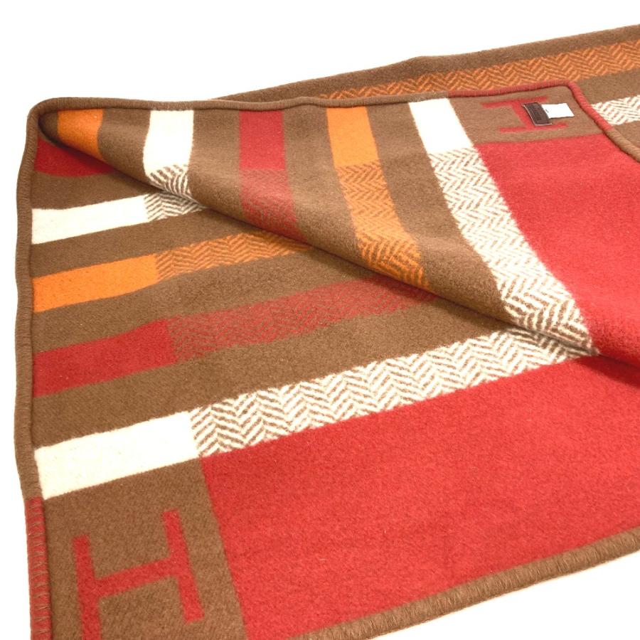 HERMES エルメス Hロゴ アヴァロン 毛布 ひざ掛け インテリア ブランケット カシミヤ ブラウン ユニセックス【中古】 | HERMES | 05