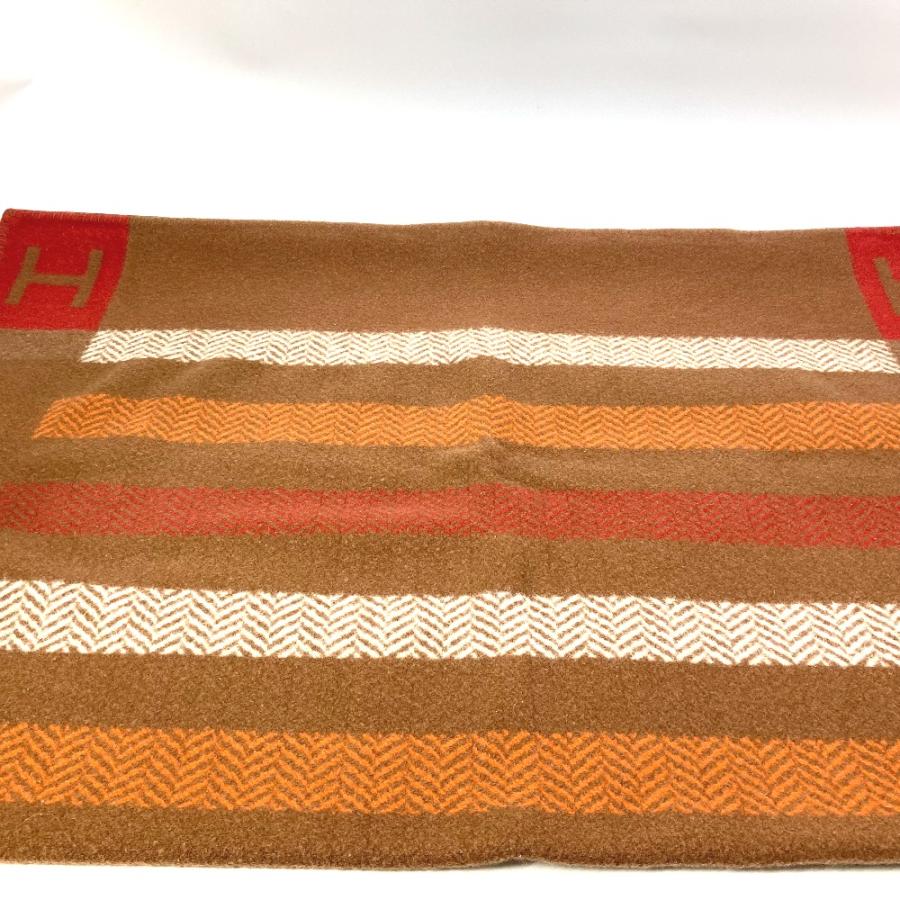 HERMES エルメス Hロゴ アヴァロン 毛布 ひざ掛け インテリア ブランケット カシミヤ ブラウン ユニセックス【中古】 | HERMES | 08