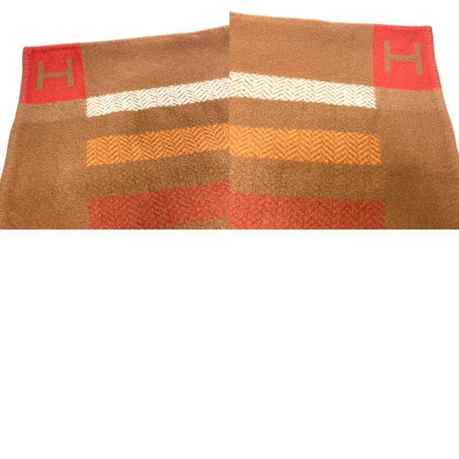 HERMES エルメス Hロゴ アヴァロン 毛布 ひざ掛け インテリア ブランケット カシミヤ ブラウン ユニセックス【中古】 | HERMES | 09