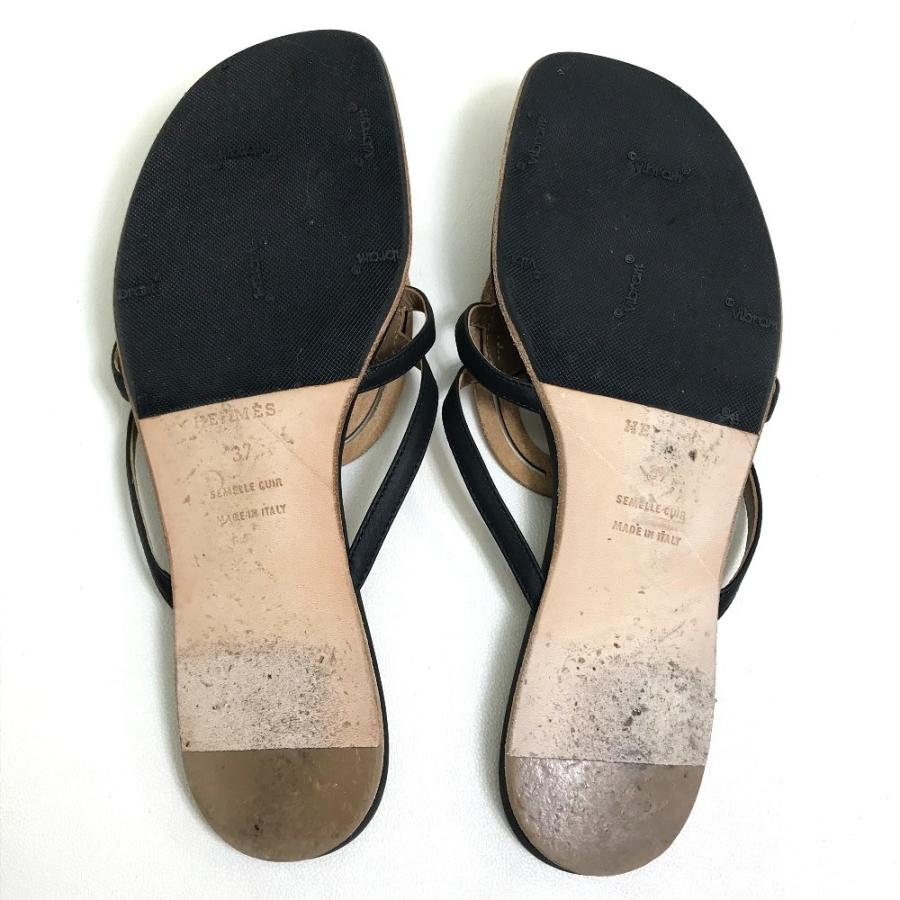 HERMES エルメス シェーヌダンクル フラット サンダル レザー ベージュ