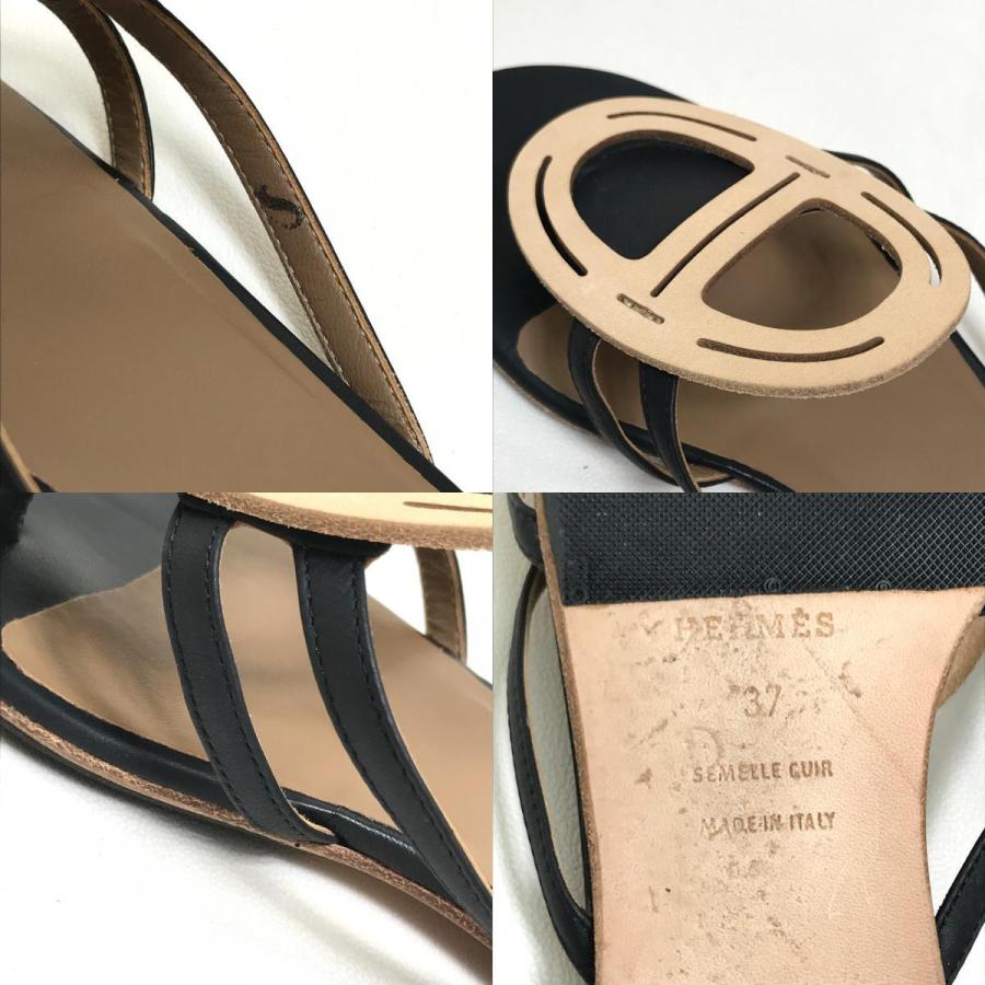高級ブランド Hermes エルメス シェーヌダンクル フラット サンダル レザー ベージュ ブラック ブラウン レディース 37 中古 60円 サンダル ミュール Allredeye Com
