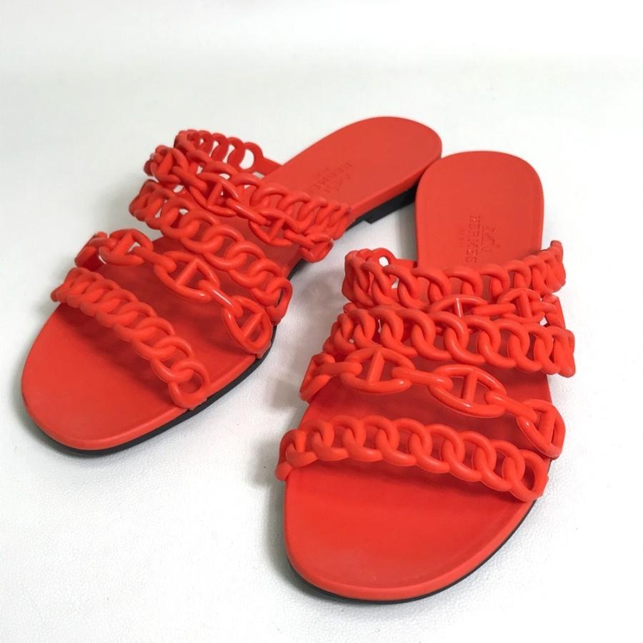 HERMES エルメス シェヌダンクル 5連 サンダル ラバー オレンジ 