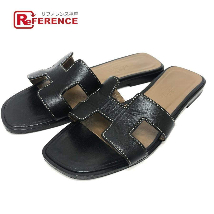 HERMES エルメス 021056Z オラン Hロゴ オープントゥ 靴 アパレル靴 サンダル ブラック レディース【中古】 | HERMES