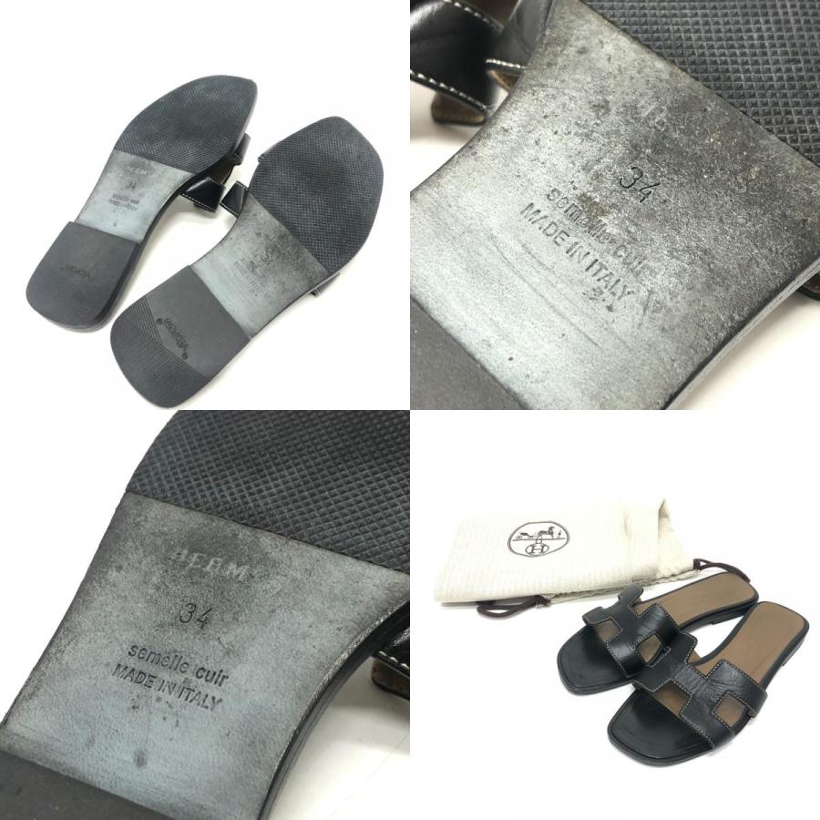 HERMES エルメス 021056Z オラン Hロゴ オープントゥ 靴 アパレル靴 サンダル ブラック レディース【中古】 | HERMES | 09