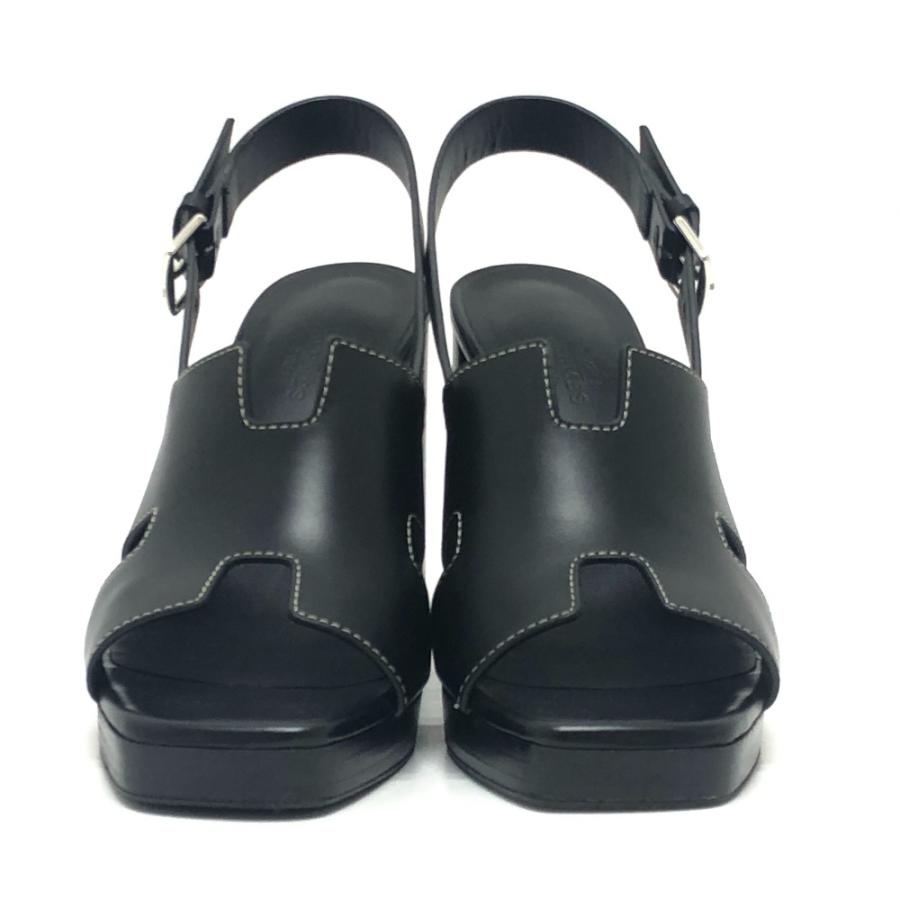 HERMES エルメス エルベ60 靴 シューズ ストラップ ステッチ ヒール ハイヒール オープントゥ サンダル ブラック レディース【中古】 | HERMES | 01